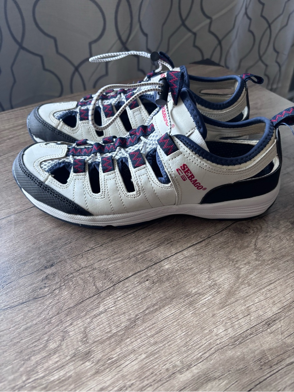 Sebago White Navy Athletic Sandals with Red Accents